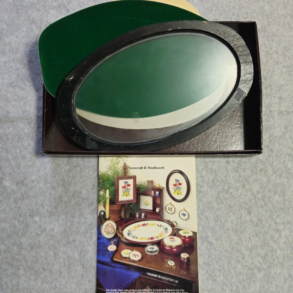 Framecraft Vintage Oval Serving Tray Needlework Display Brass Handles 11.5in